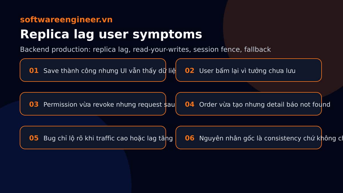 Mối liên hệ giữa replica lag stale read và lỗi trải nghiệm người dùng sau khi lưu dữ liệu
