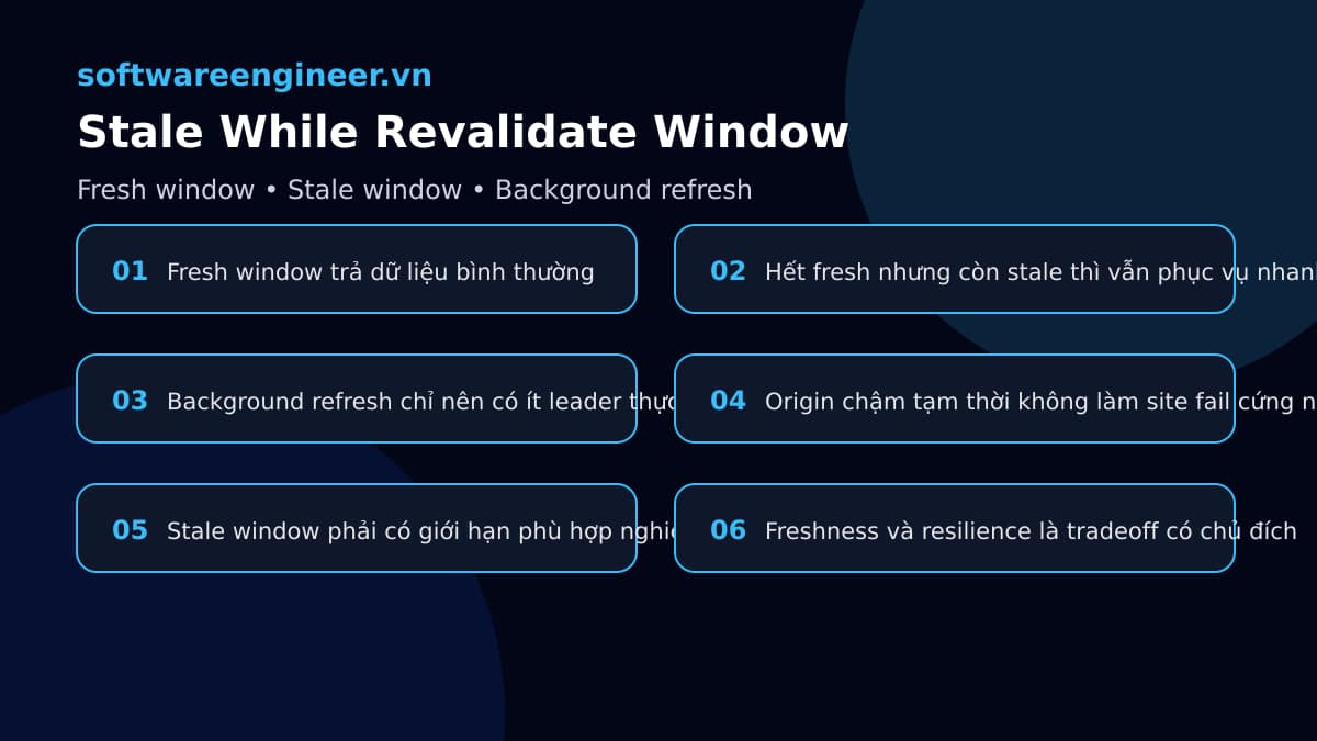 Timeline stale while revalidate với fresh window stale window và background refresh