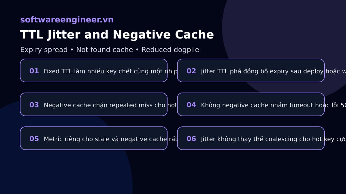 So sánh TTL cố định với TTL jitter và negative caching để giảm dogpile