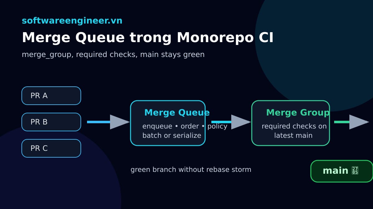 Merge Queue trong Monorepo CI: tăng merge velocity mà không biến main thành hàng chờ vô tận