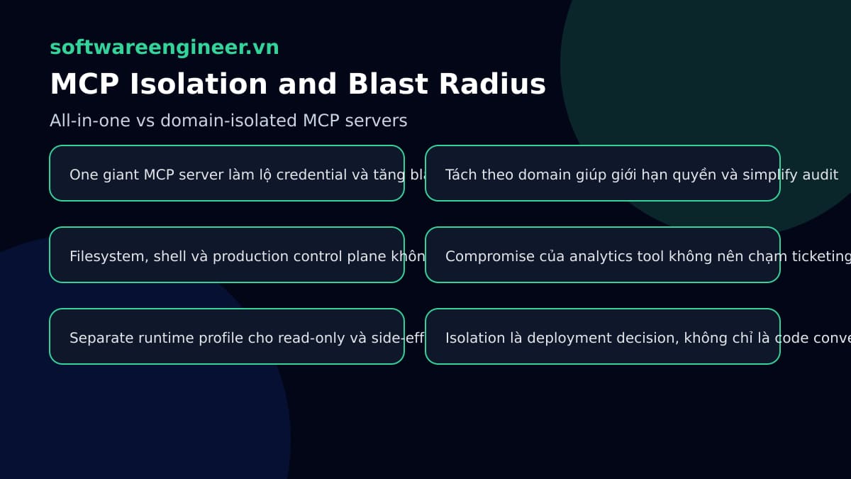 So sánh blast radius giữa MCP server all in one và MCP server tách biệt theo domain