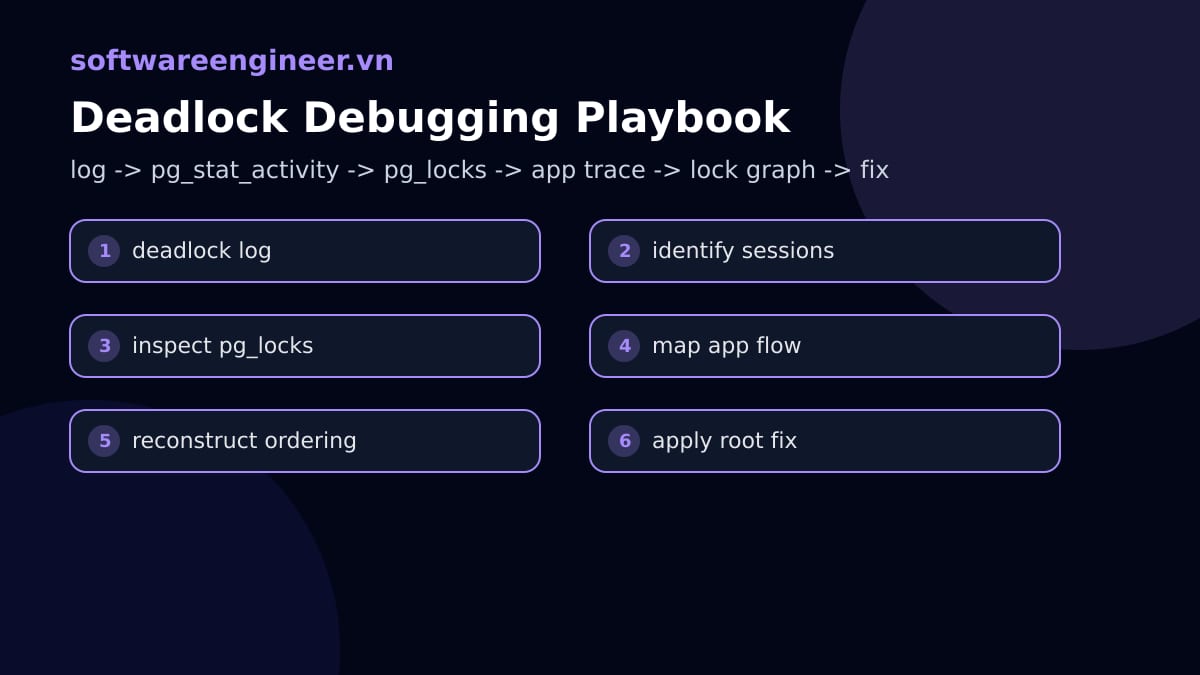Playbook điều tra deadlock PostgreSQL trong production từ log đến root cause fix