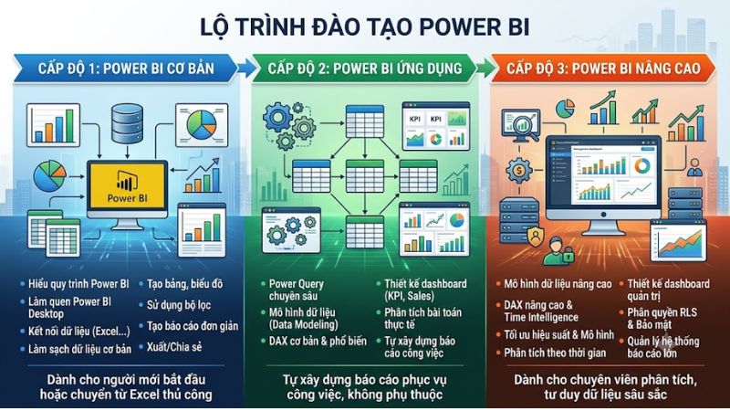 Lộ trình đào tạo Power BI gồm những cấp độ nào?